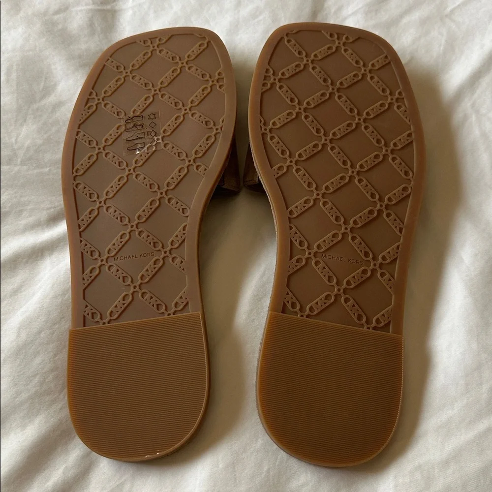 Michael Kors Suede Slides with Gold Emblem